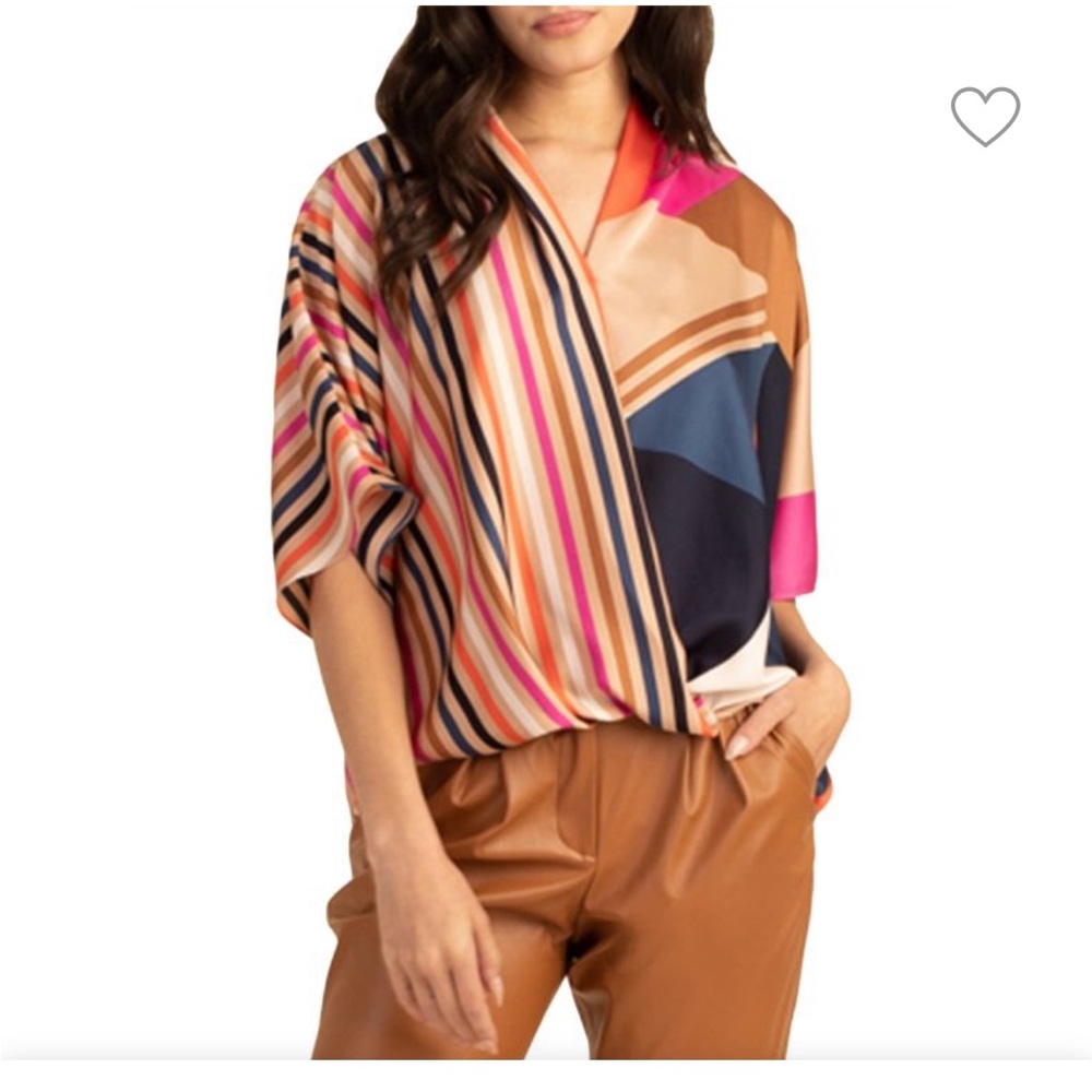 Trina Turk silk, striped concourse top, NWT, size M/L